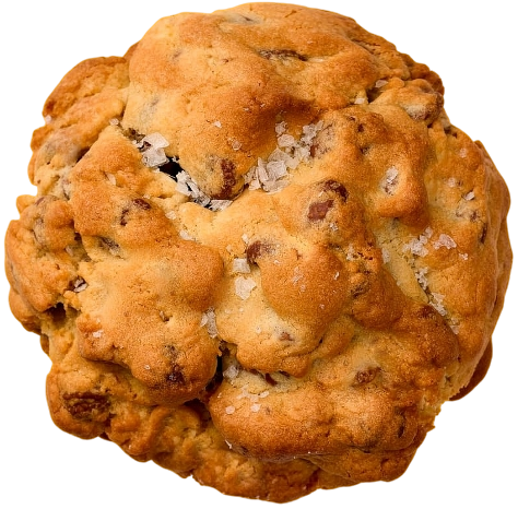 The Broadway: a chocolate cookie with chocolate chunks and hazelnut praline, seen from above